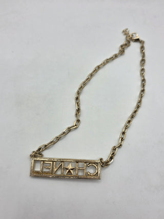 Chanel Gold-tone Strass Logo Pendant Necklace