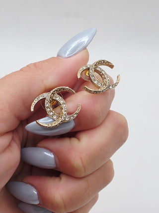 Chanel Gold-tone Strass Interlocking Crystal Stud Earrings