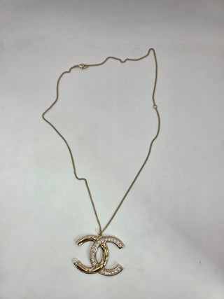 Chanel Gold-tone Enamel Strass Reversible Interlocking CC Pendant Necklace