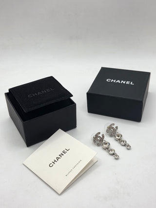 Chanel Silver-tone 2023 Strass CC Drop Earrings