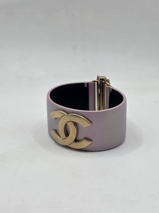 Chanel Metallic Purple Leather Interlocking CC Wrap Bracelet