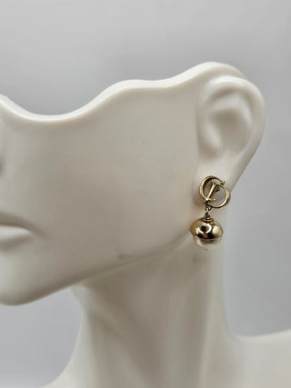 Christian Dior Gold-tone Faux Pearl CD Drop Earrings