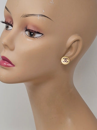 Chanel Gold-tone Strass Interlocking CC Stud Earrings