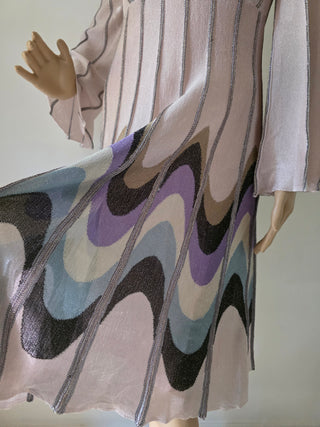 M Missoni Beige Metallic Striped Knee-Length Dress M sz