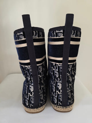 Christian Dior Blue Oblique Jacquard Velvet Boots 40 sz