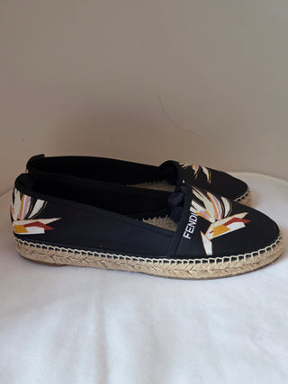 Fendi Black Logo Printed round-toe espadrilles 40 sz