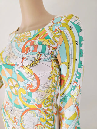 Emilio Pucci Multicolor Printed long-sleeved summer dress 38 sz