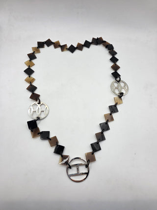 Hermès Black Silver-tone H Logo Horn Lena Station Necklace