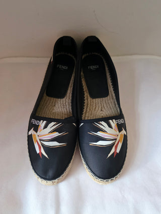 Fendi Black Logo Printed round-toe espadrilles 40 sz