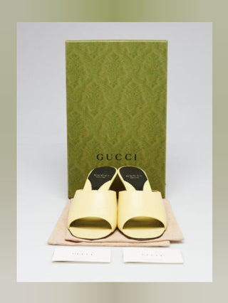 Gucci Yellow Leather Slide GG Logo Heels Size 39.5