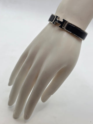 Hermes Black Enamel Palladium Plated Clic-H Narrow PM Bracelet