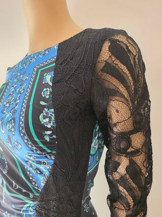 Emilio Pucci Black Green multicolor lace sexy dress 6 sz