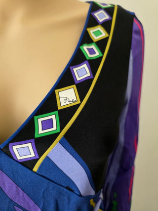 Emilio Pucci Purple Multicolor long-sleeved printed dress 40 sz