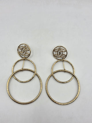 Chanel Gold-tone Interlocking CC Circle Drop Earrings