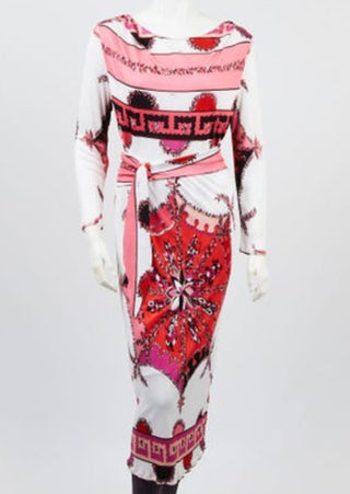 Emilio Pucci Pink/White Rayon Printed Long Sleeve Dress 12/46 sz