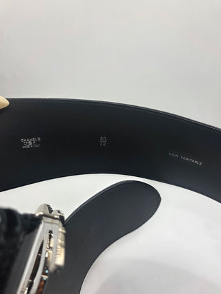 Chanel Black Patent Leather Interlocking CC Logo wide belt M sz