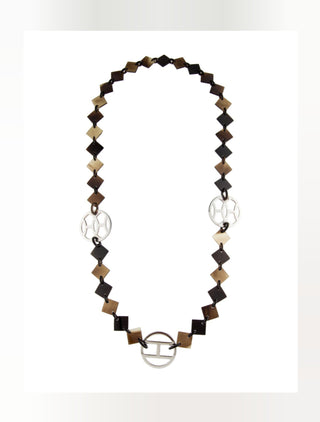 Hermès Black Silver-tone H Logo Horn Lena Station Necklace