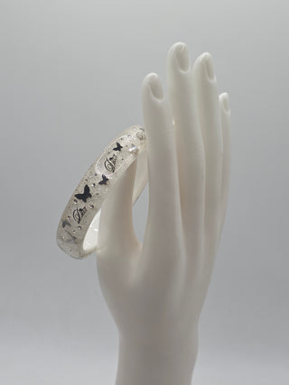 Christian Dior Silverstone Clear Butterfly Motif Logo Charm Bangle