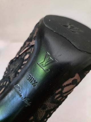 Louis Vuitton Black suede LV Monogram peep-toe booties 38.5 sz