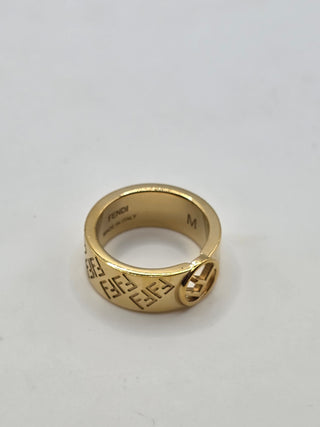 Fendi Gold-tone FF Logo Band Ring 6.5 sz