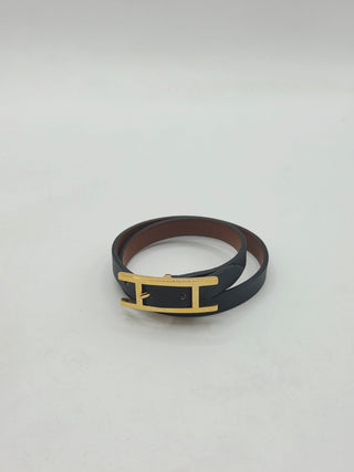 Hermès Black Leather Behapi Double Tour Bracelet