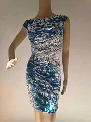 Emilio Pucci Blue Multicolor Signature Print Summer Dress 8 US sz