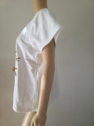 Chanel White Gold-tone CC Logo 2018 Paris-Greece T-Shirt L sz