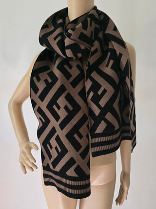 Fendi Brown FF Monogram Wool oversized scarf