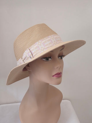 Hermès Beige Woven Straw Izia H Kilt Hat Size 59