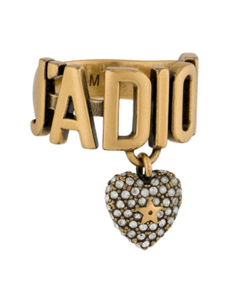 Christian Dior Gold-tone Crystal Heart J'Adior Cocktail Ring 6 sz