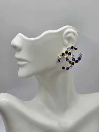 Chanel Gold Metal Multicolor Crystal CC Stud Earrings