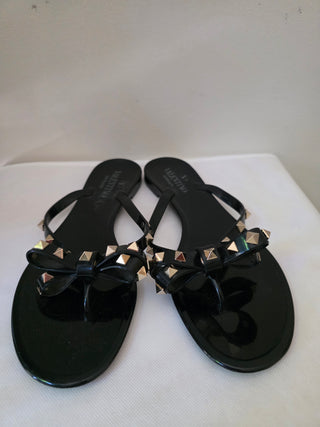 Valentino Black Rockstud Accents Rubber Bow Slides 39 sz