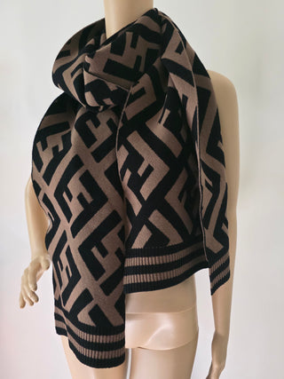 Fendi Brown FF Monogram Wool oversized scarf