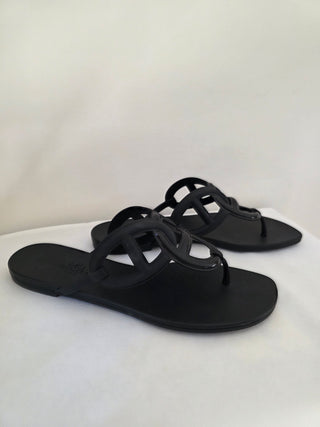 Hermès Black Egerie Chaîne d'Ancre Insignia Slides 38 sz