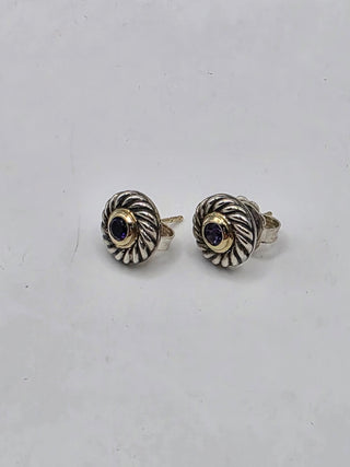 David Yurman Sterling Silver Amethyst Cookie Stud Earrings