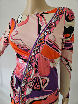 Emilio Pucci Pink multicolor signature print long-sleeved dress 8 US sz