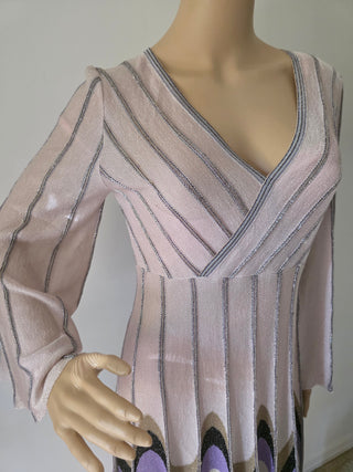 M Missoni Beige Metallic Striped Knee-Length Dress M sz