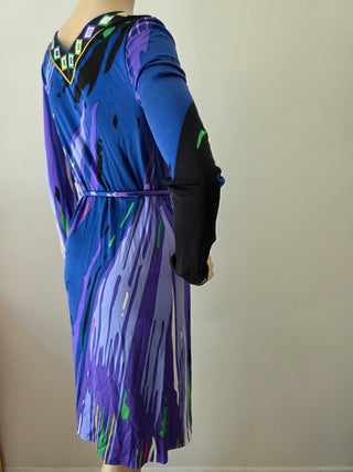 Emilio Pucci Purple Multicolor long-sleeved printed dress 40 sz