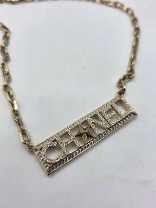 Chanel Gold-tone Strass Logo Pendant Necklace