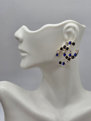 Chanel Gold Metal Multicolor Crystal CC Stud Earrings