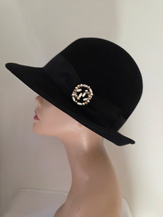 Black Gucci Felt Fedora GG Logo Hat L sz