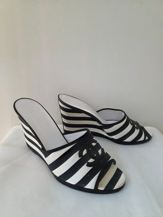 Chanel Black multicolor Interlocking CC 2010 Slides wedges 41 sz