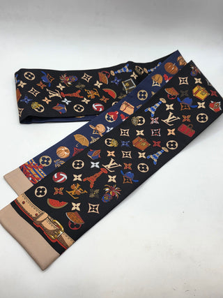 Louis Vuitton Black Navy Blue multicolor LV Monogram Silk Bandeau