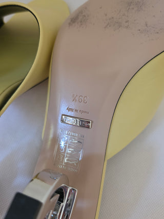 Gucci Yellow Leather Slide GG Logo Heels Size 39.5