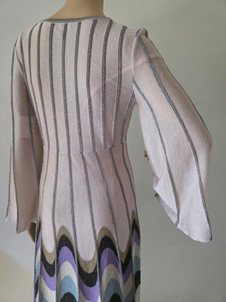 M Missoni Beige Metallic Striped Knee-Length Dress M sz