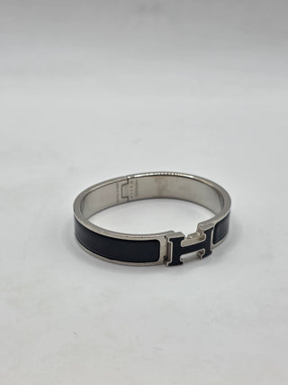 Hermes Black Enamel Palladium Plated Clic-H Narrow PM Bracelet