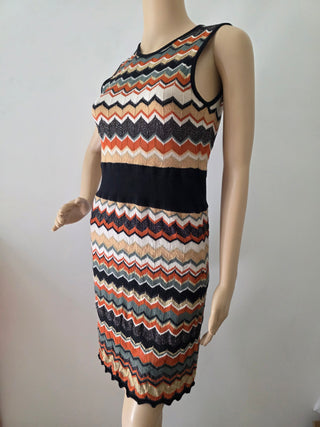 M Missoni Brown Multicolor Striped Merino Wool Mini Dress 10 sz