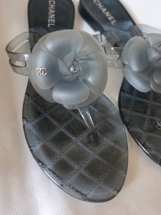 Chanel Blue Interlocking CC Logo Rubber Flip Flops IT 40
