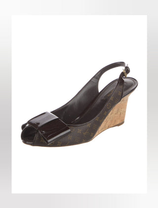 Louis Vuitton Brown LV Monogram Bow Accents Slingback Pumps 39.5 sz