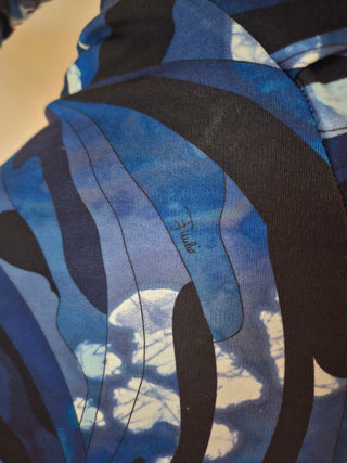 Emilio Pucci Blue Multicolor Signature Print long-sleeved dress 40 sz